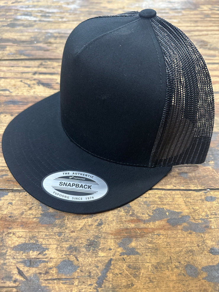 Snapback - Mesh Trucker Hat, Flat Bill - Black